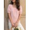 image:imageEVALESS Tops for Women Short Sleeve Tunic Blouse Square Neck Gingham Tops Cotton Blend Plaid Shirt Cute Checkered ShirtPink