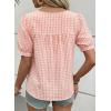 image:imageEVALESS Tops for Women Short Sleeve Tunic Blouse Square Neck Gingham Tops Cotton Blend Plaid Shirt Cute Checkered ShirtPink