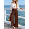 image:imageEVALESS Womens High Waisted Button Pleated Wide Leg Pants Beach Vacation TrousesChicory Coffee