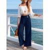 image:imageEVALESS Womens High Waisted Button Pleated Wide Leg Pants Beach Vacation TrousesDirty Blue