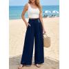 image:imageEVALESS Womens High Waisted Button Pleated Wide Leg Pants Beach Vacation TrousesDirty Blue