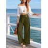 image:imageEVALESS Womens High Waisted Button Pleated Wide Leg Pants Beach Vacation TrousesMoss Green