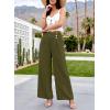 image:imageEVALESS Womens High Waisted Button Pleated Wide Leg Pants Beach Vacation TrousesMoss Green