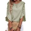 image:imageEVALESS 34 Length Sleeve Womens Tops Dressy Casual Blouses Crewneck Ruffle Sleeve Shirts Spring Outfits Business Work TopsSage Green