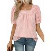 image:imageEVALESS Tops for Women Short Sleeve Tunic Blouse Square Neck Gingham Tops Cotton Blend Plaid Shirt Cute Checkered ShirtPink