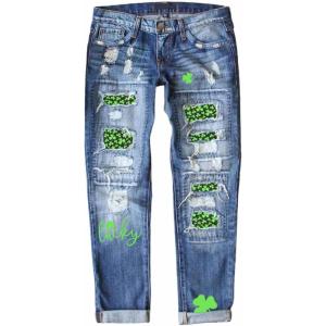 image:imageEVALESS Ripped Jeans for Women Plaid Patch Boyfriend Skinny Distressed Denim Jean PantsPatrick Sky Blue