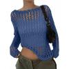 image:imageEVALESS Off The Shoulder Loose Knit Summer Sweater for Women Beach Vacation Clothes for Women Trendy 2026Dark Blue