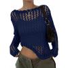 image:imageEVALESS Off The Shoulder Loose Knit Summer Sweater for Women Beach Vacation Clothes for Women Trendy 2026Navy Blue
