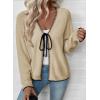 image:imageEVALESS Womens Cardigan Sweaters Trendy V Neck Long Sleeve Open Front Bow Tie Knit Chunky Lightweight Fall OuterwearBeige