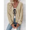 image:imageEVALESS Womens Cardigan Sweaters Trendy V Neck Long Sleeve Open Front Bow Tie Knit Chunky Lightweight Fall OuterwearBeige