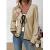 image:imageEVALESS Womens Cardigan Sweaters Trendy V Neck Long Sleeve Open Front Bow Tie Knit Chunky Lightweight Fall OuterwearBeige