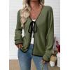 image:imageEVALESS Womens Cardigan Sweaters Trendy V Neck Long Sleeve Open Front Bow Tie Knit Chunky Lightweight Fall OuterwearFour Leaf Clover