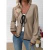 image:imageEVALESS Womens Cardigan Sweaters Trendy V Neck Long Sleeve Open Front Bow Tie Knit Chunky Lightweight Fall OuterwearParchment