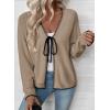 image:imageEVALESS Womens Cardigan Sweaters Trendy V Neck Long Sleeve Open Front Bow Tie Knit Chunky Lightweight Fall OuterwearParchment