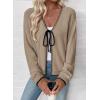 image:imageEVALESS Womens Cardigan Sweaters Trendy V Neck Long Sleeve Open Front Bow Tie Knit Chunky Lightweight Fall OuterwearParchment