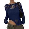 image:imageEVALESS Off The Shoulder Loose Knit Summer Sweater for Women Beach Vacation Clothes for Women Trendy 2026Navy Blue