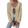 image:imageEVALESS Womens Cardigan Sweaters Trendy V Neck Long Sleeve Open Front Bow Tie Knit Chunky Lightweight Fall OuterwearBeige