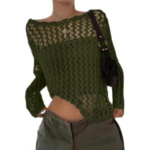 image:imageEVALESS Off The Shoulder Loose Knit Summer Sweater for Women Beach Vacation Clothes for Women Trendy 2026Green