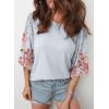 image:imageEVALESS 34 Length Sleeve Womens Tops Dressy Casual Blouses Floral Print Crewneck Patchwork Shirts 2026 Spring Outfits