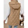 image:imageEVALESS Long Puffer Vest Women Sleeveless Hooded Puffer Jacket Lightweight Quilted Jackets Winter Warm Zip Up Coat OuterwearKhaki