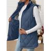 image:imageEVALESS Long Puffer Vest Women Sleeveless Hooded Puffer Jacket Lightweight Quilted Jackets Winter Warm Zip Up Coat OuterwearSail Blue
