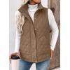 image:imageEVALESS Womens Puffer Vest Lightweight Stand Collar Sleeveless Cropped Quilted Jackets Button Fall Zip Up Coat OuterwearLight Brown