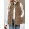 image:imageEVALESS Womens Puffer Vest Lightweight Stand Collar Sleeveless Cropped Quilted Jackets Button Fall Zip Up Coat OuterwearLight Brown