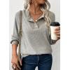 image:imageEVALESS Womens Spring Fashion 2026 Womens Long Sleeve Shirts Patchwork Button Up V Neck Sweatshirt Casual Pullover TopsBeige