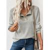 image:imageEVALESS Womens Spring Fashion 2026 Womens Long Sleeve Shirts Patchwork Button Up V Neck Sweatshirt Casual Pullover TopsBeige