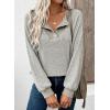 image:imageEVALESS Womens Spring Fashion 2026 Womens Long Sleeve Shirts Patchwork Button Up V Neck Sweatshirt Casual Pullover TopsBeige