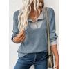 image:imageEVALESS Womens Spring Fashion 2026 Womens Long Sleeve Shirts Patchwork Button Up V Neck Sweatshirt Casual Pullover TopsDusk Blue