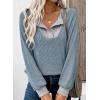 image:imageEVALESS Womens Spring Fashion 2026 Womens Long Sleeve Shirts Patchwork Button Up V Neck Sweatshirt Casual Pullover TopsDusk Blue