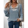 image:imageEVALESS Womens Spring Fashion 2026 Womens Long Sleeve Shirts Patchwork Button Up V Neck Sweatshirt Casual Pullover TopsDusk Blue