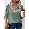 image:imageEVALESS Womens Spring Fashion 2026 Womens Long Sleeve Shirts Patchwork Button Up V Neck Sweatshirt Casual Pullover TopsGrass Green