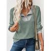 image:imageEVALESS Womens Spring Fashion 2026 Womens Long Sleeve Shirts Patchwork Button Up V Neck Sweatshirt Casual Pullover TopsGrass Green