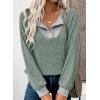 image:imageEVALESS Womens Spring Fashion 2026 Womens Long Sleeve Shirts Patchwork Button Up V Neck Sweatshirt Casual Pullover TopsGrass Green