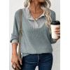 image:imageEVALESS Womens Spring Fashion 2026 Womens Long Sleeve Shirts Patchwork Button Up V Neck Sweatshirt Casual Pullover TopsMyosotis