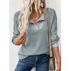 image:imageEVALESS Womens Spring Fashion 2026 Womens Long Sleeve Shirts Patchwork Button Up V Neck Sweatshirt Casual Pullover TopsMyosotis