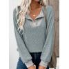 image:imageEVALESS Womens Spring Fashion 2026 Womens Long Sleeve Shirts Patchwork Button Up V Neck Sweatshirt Casual Pullover TopsMyosotis