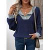 image:imageEVALESS Womens Spring Fashion 2026 Womens Long Sleeve Shirts Patchwork Button Up V Neck Sweatshirt Casual Pullover TopsNavy Blue