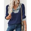 image:imageEVALESS Womens Spring Fashion 2026 Womens Long Sleeve Shirts Patchwork Button Up V Neck Sweatshirt Casual Pullover TopsNavy Blue