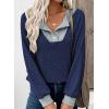 image:imageEVALESS Womens Spring Fashion 2026 Womens Long Sleeve Shirts Patchwork Button Up V Neck Sweatshirt Casual Pullover TopsNavy Blue