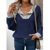 image:imageEVALESS Womens Spring Fashion 2026 Womens Long Sleeve Shirts Patchwork Button Up V Neck Sweatshirt Casual Pullover TopsSail Blue