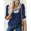 image:imageEVALESS Womens Spring Fashion 2026 Womens Long Sleeve Shirts Patchwork Button Up V Neck Sweatshirt Casual Pullover TopsSail Blue