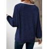 image:imageEVALESS Womens Spring Fashion 2026 Womens Long Sleeve Shirts Patchwork Button Up V Neck Sweatshirt Casual Pullover TopsSail Blue