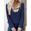 image:imageEVALESS Womens Spring Fashion 2026 Womens Long Sleeve Shirts Patchwork Button Up V Neck Sweatshirt Casual Pullover TopsSail Blue