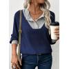 image:imageEVALESS Womens Spring Fashion 2026 Womens Long Sleeve Shirts Patchwork Button Up V Neck Sweatshirt Casual Pullover TopsSail Blue