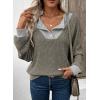 image:imageEVALESS Womens Spring Fashion 2026 Womens Long Sleeve Shirts Patchwork Button Up V Neck Sweatshirt Casual Pullover TopsSimply Taupe