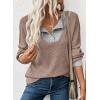 image:imageEVALESS Womens Spring Fashion 2026 Womens Long Sleeve Shirts Patchwork Button Up V Neck Sweatshirt Casual Pullover TopsTawny