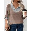 image:imageEVALESS Womens Spring Fashion 2026 Womens Long Sleeve Shirts Patchwork Button Up V Neck Sweatshirt Casual Pullover TopsTawny